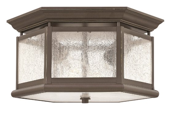 Picture of 60w Outdoor Edgewater MED Clear Seedy Panels Oil Rubbed Bronze Flush Mount
