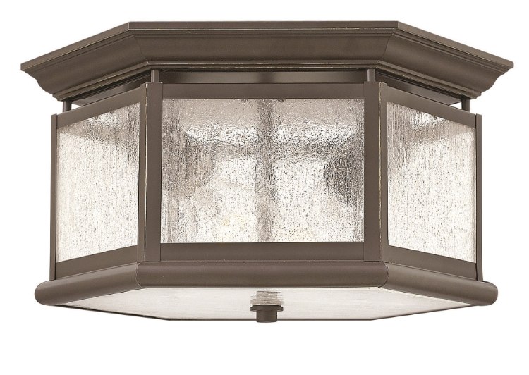 Picture of 60w Outdoor Edgewater MED Clear Seedy Panels Oil Rubbed Bronze Flush Mount