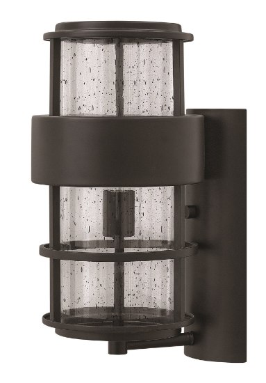 Picture of 75w Outdoor Saturn MED Clear Seedy Satin Black Medium Wall Mount