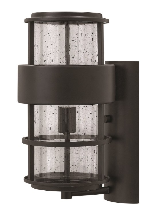 Picture of 75w Outdoor Saturn MED Clear Seedy Satin Black Medium Wall Mount