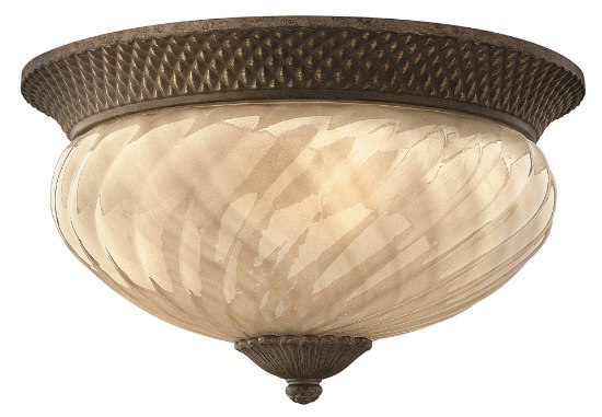 Picture of 60w Outdoor Plantation MED Inside Etched Amber Optic Pearl Bronze Flush Mount