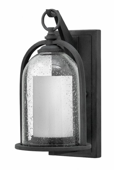 Foto para 15w Outdoor Quincy LED Clear Seedy and White Aged Zinc Medium Wall Mount