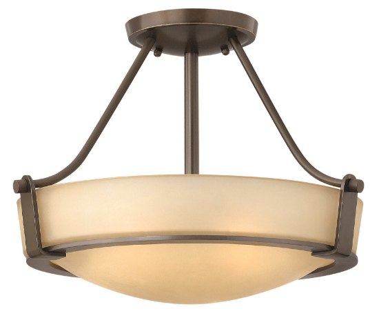 Picture of 100w Foyer Hathaway MED Etched Amber Olde Bronze Semi-flush Mount