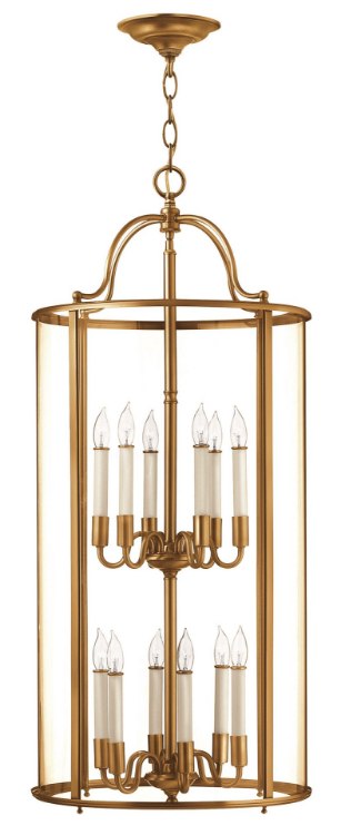 Picture of 60w Foyer Gentry CAND Clear Rounded Panels Heirloom Brass Two Tier Foyer