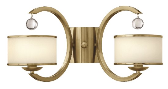 Picture of 60w Sconce Monaco CAND Etched Opal Metal Trimmed Glass Shade Brushed Caramel Two Light Sconce