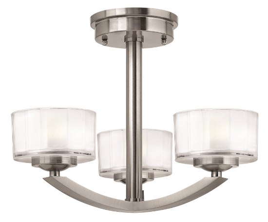 Picture of 60w Foyer Meridian G-9 Thick Faceted Clear Inside Etched Brushed Nickel Semi-flush Mount