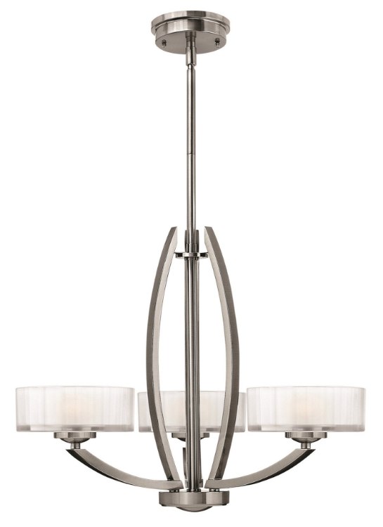 Picture of 60w Chandelier Meridian G-9 Thick Faceted Clear Inside Etched Brushed Nickel Three Light