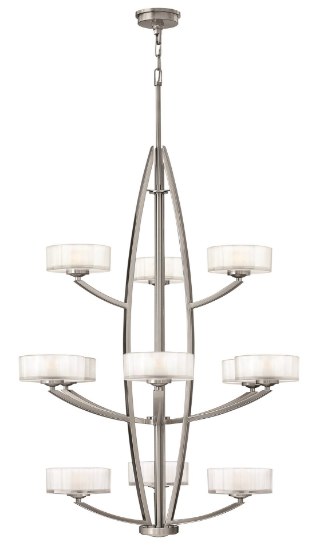 Picture of 60w Foyer Meridian G-9 Thick Faceted Clear Inside Etched Brushed Nickel Three Tier Foyer