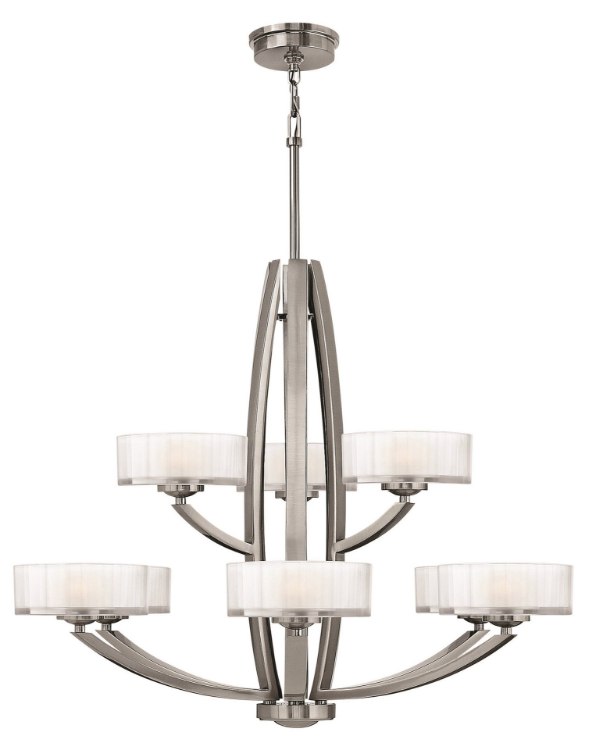 Picture of 60w Chandelier Meridian G-9 Thick Faceted Clear Inside Etched Brushed Nickel Two Tier Foyer
