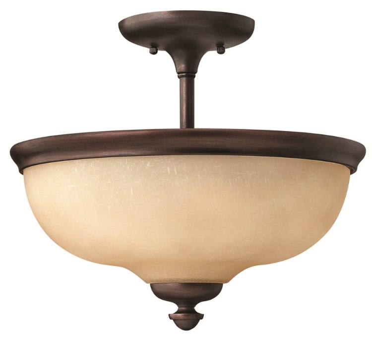 Picture of 75w Foyer Thistledown MED Amber Linen Victorian Bronze Semi-flush Mount