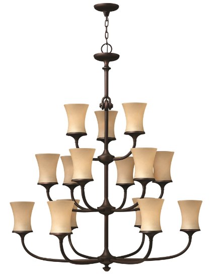 Foto para 60w Chandelier Thistledown MED Amber Linen Victorian Bronze Three Tier Foyer