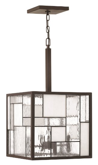 Foto para 60w Chandelier Mondrian CAND Copper Foil Bound Glass Panels Buckeye Bronze Single Tier Pendant