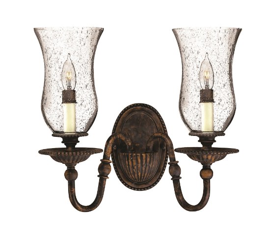 Picture of 60w Sconce Rockford CAND Clear Seedy Hurricane Forum Bronze Two Light Sconce