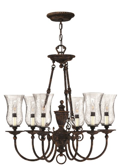 Foto para 60w Chandelier Rockford CAND Clear Seedy Hurricane Forum Bronze Single Tier Foyer