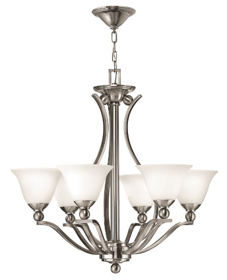 Picture of 100w Chandelier Bolla MED Etched Opal Brushed Nickel Single Tier Foyer