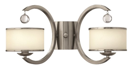 Picture of 60w Sconce Monaco CAND Etched Opal Metal Trimmed Glass Shade Brushed Nickel Two Light Sconce