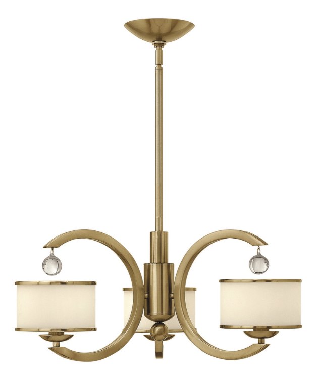 Picture of 60w Chandelier Monaco CAND Etched Opal Metal Trimmed Glass Shade Brushed Caramel Three Light