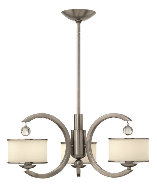 Picture of 60w Chandelier Monaco CAND Etched Opal Metal Trimmed Glass Shade Brushed Nickel Three Light