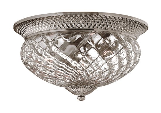 Foto para 60w Bath Plantation MED Clear Optic Polished Antique Nickel Flush Mount