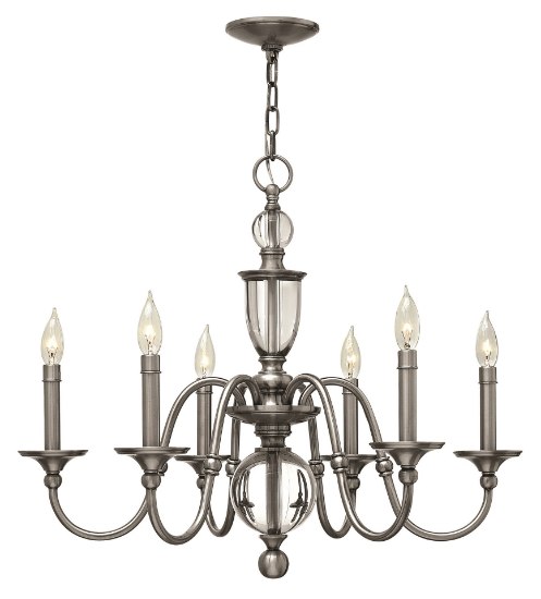 Foto para 60w Chandelier Eleanor CAND Polished Antique Nickel Single Tier