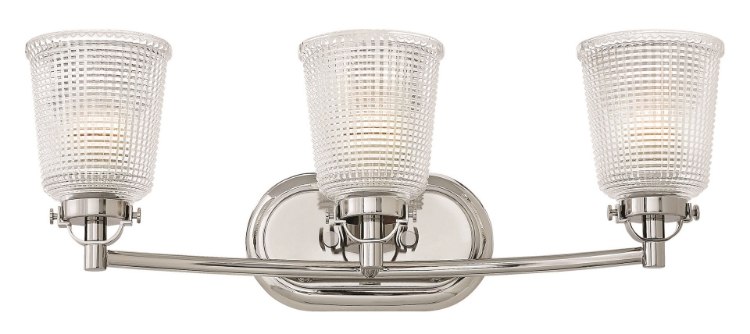 Picture of 100w Bath Bennett MED Clear Holophane Polished Nickel Bath Three Light