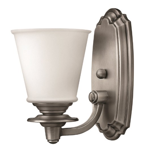 Picture of 100w Bath Plymouth MED Etched Opal Polished Antique Nickel Bath Sconce