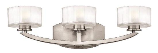 Foto para 60w Bath Meridian G-9 Thick Faceted Clear Inside Etched Brushed Nickel Bath Three Light