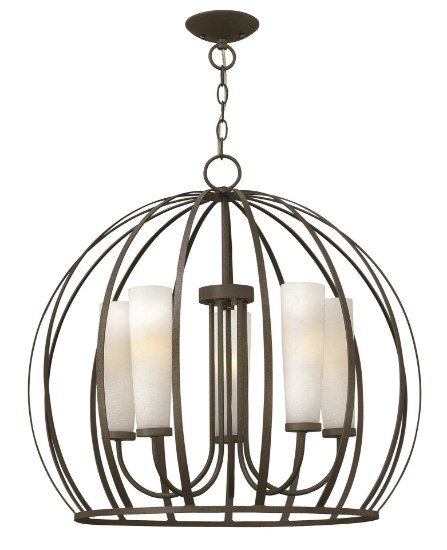 Foto para 60w Chandelier Renata CAND Etched Opal Linen Blacksmith* Single Tier Foyer