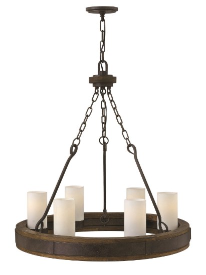 Picture of 100w Chandelier Cabot MED Etched Opal Rustic Iron* Single Tier Foyer