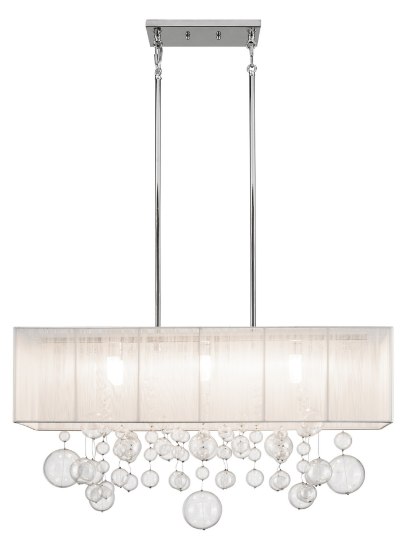 Foto para 40w Imbuia White String W/ Clear Blown Circle Glass Chrome G9 32" Rectangle Pendant