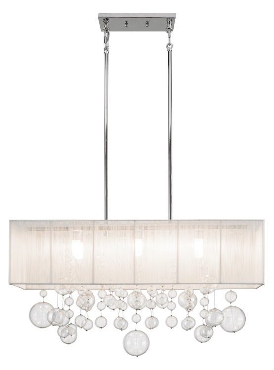 Foto para 40w Imbuia White String W/ Clear Blown Circle Glass Chrome G9 32" Rectangle Pendant