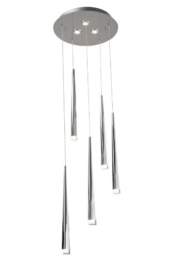 Picture of 739lm Antonia Etched Acrylic Chrome Integrated LED 5 Light Pendant Cluster