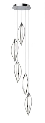 Mostrar detalles para 1944lm Meridian Etched Acrylic Chrome Integrated LED 5 Head Pendant Cluster Imagen de 1944lm Meridian Etched Acrylic Chrome Integrated LED 5 Head Pendant Cluster