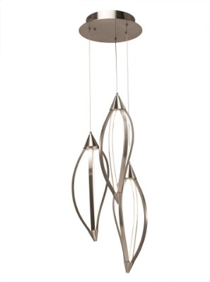 Mostrar detalles para 1235lm Meridian Etched Acrylic Brushed Nickel Integrated LED 3 Head Pendant Cluster Imagen de 1235lm Meridian Etched Acrylic Brushed Nickel Integrated LED 3 Head Pendant Cluster