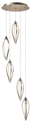 Mostrar detalles para 1944lm Meridian Etched Acrylic Brushed Nickel Integrated LED 5 Head Pendant Cluster Imagen de 1944lm Meridian Etched Acrylic Brushed Nickel Integrated LED 5 Head Pendant Cluster