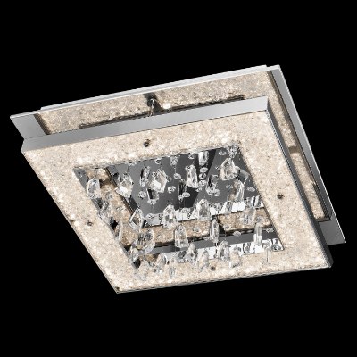Mostrar detalles para 1419lm Crushed Ice Clear Glass With Crystals Gems + Hanging Crystal Accents Chrome Integrated LED warm white LED 1 (light) square flush mount Imagen de 1419lm Crushed Ice Clear Glass With Crystals Gems + Hanging Crystal Accents Chrome Integrated LED warm white LED 1 (light) square flush mount