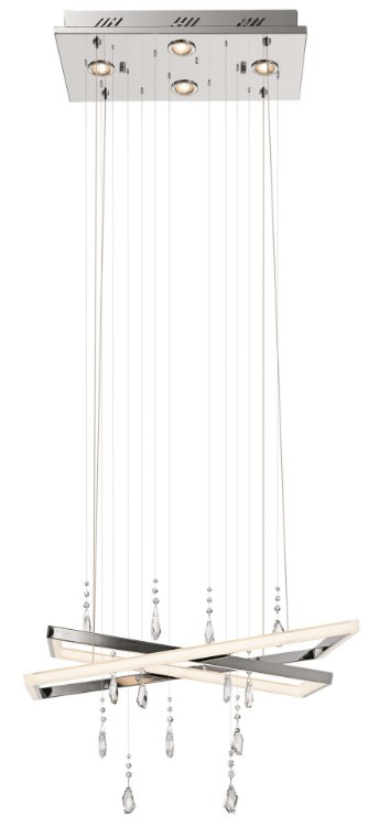 Picture of 1233lm Maze Clear Acrylic Etched Inside With Hanging Crystal Accents Chrome Integrated LED chandelier