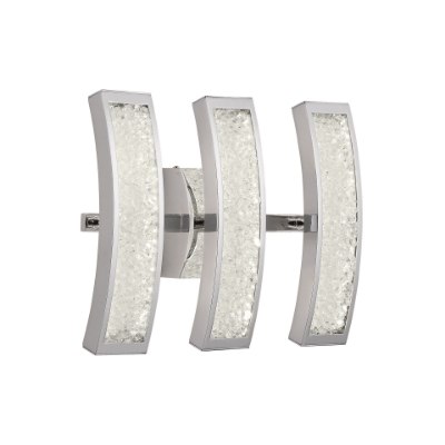 Mostrar detalles para 1385lm Crushed Ice Clear Glass With Crystals Gems Chrome Integrated LED 3-Light Vanity Imagen de 1385lm Crushed Ice Clear Glass With Crystals Gems Chrome Integrated LED 3-Light Vanity