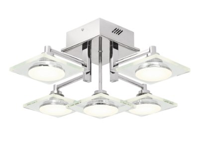 Mostrar detalles para 1497lm Firosi Clear Glass & Frosted Acrylic Chrome Integrated LED 5-Light Semi-Flush Imagen de 1497lm Firosi Clear Glass & Frosted Acrylic Chrome Integrated LED 5-Light Semi-Flush