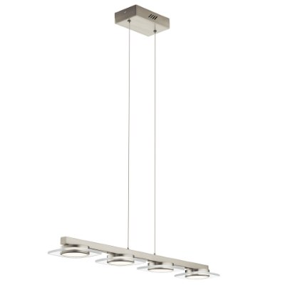Mostrar detalles para 8w 1523lm Azenda White Acrylic With Clear Glass Trim Brushed Nickel Integrated LED 4 Light Linear Pendant Imagen de 8w 1523lm Azenda White Acrylic With Clear Glass Trim Brushed Nickel Integrated LED 4 Light Linear Pendant