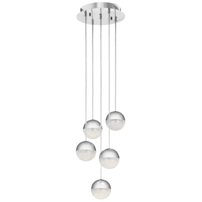 Mostrar detalles para 85w 1294lm Moonlit Clear Cubic Zirconia Chip Chrome Integrated LED 5 light spiral pendant Imagen de 85w 1294lm Moonlit Clear Cubic Zirconia Chip Chrome Integrated LED 5 light spiral pendant