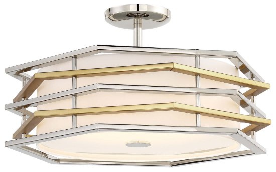 Foto para 38w WW Led Semi Flush (Convertible) Polished Nickel W/Honey Gold White Linen