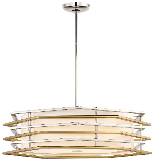 Foto para 52w WW Led Pendant Polished Nickel W/Honey Gold White Linen