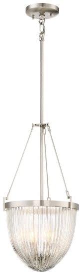 Foto para 60w SW 3 Light Pendant Brushed Nickel Clear Halophane Glass