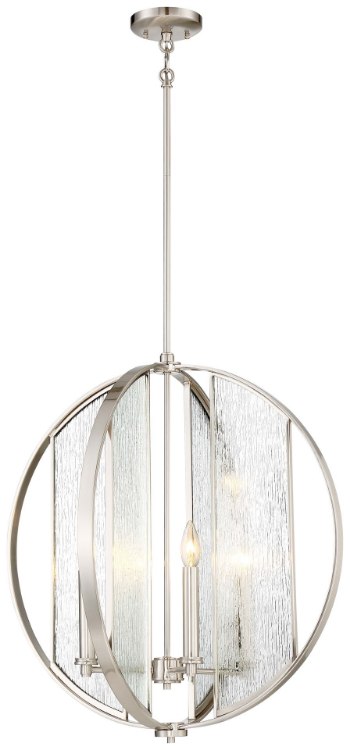 Picture of 60w SW Pendant Brushed Nickel Clear Wood Grain Water Glass