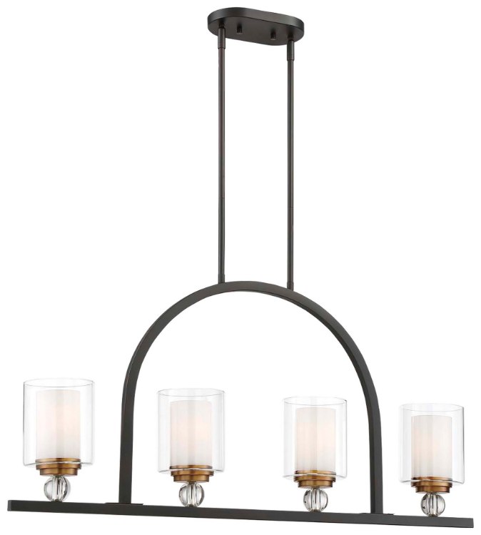 Picture of 100w SW 4 Light Island Light Painted Bronze W/Natural Brush Clear Glass