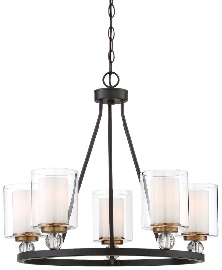 Picture of 100w SW Chandelier Painted Bronze W/Natural Brush Clear Glass