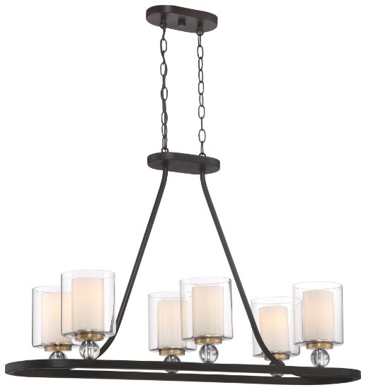 Foto para 100w SW 6 Light Island Light Painted Bronze W/Natural Brush Clear Glass W/Interior Etched White Glass