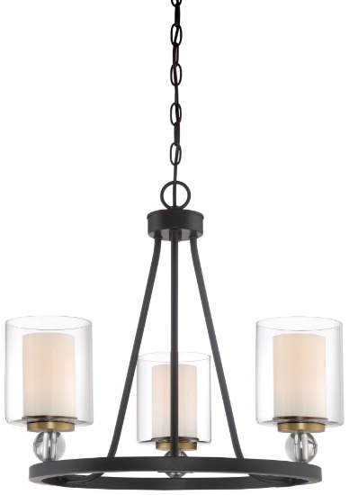 Picture of 100w SW Chandelier Painted Bronze W/Natural Brush Clear Glass W/Interior Etched White Glass