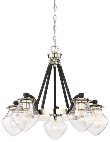Picture of 100w SW 5 Light Chandelier Polished Nickel W/Black Highli Clear